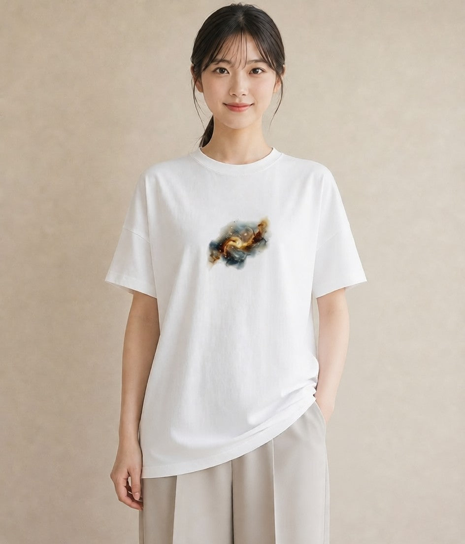 半袖Tシャツ レディース 天の川 星空 宇宙 イラスト 上品 20代 カジュアルコーデ 白T
