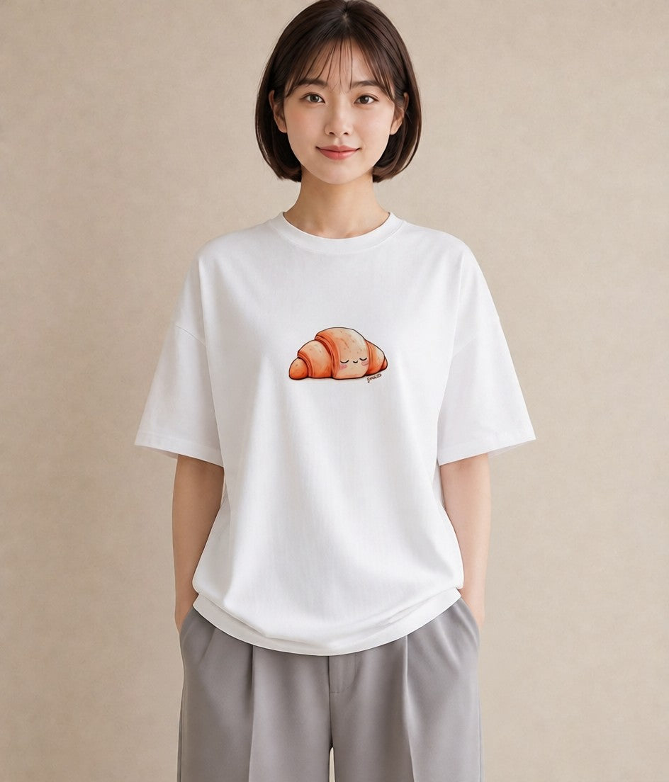半袖Tシャツ レディース パン 食べ物 フード イラスト 個性的 海 カフェ巡り 白T