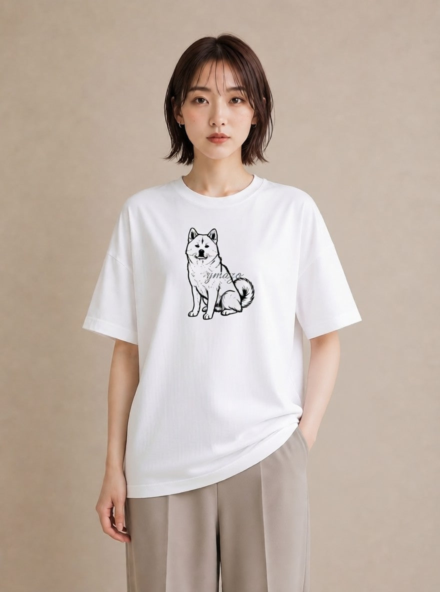 グラフィックTシャツ レディース 秋田犬 犬 いぬ イラスト デイリーウェア 休日 白T