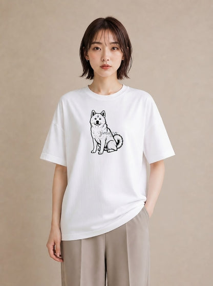 グラフィックTシャツ レディース 秋田犬 犬 いぬ イラスト デイリーウェア 休日 白T