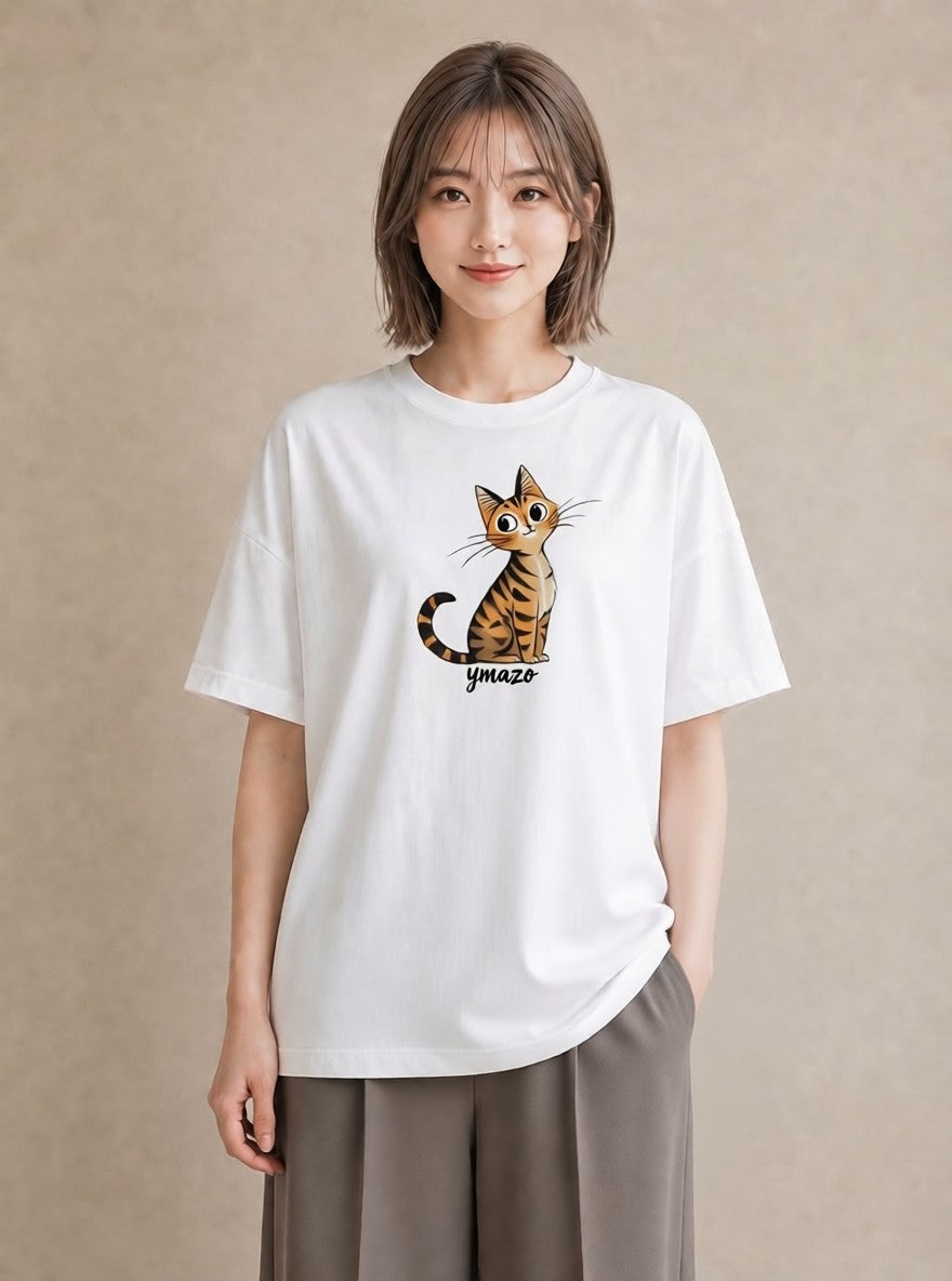 Tシャツ レディース キジトラ 猫 ねこ イラスト モード ビーチ デイリーウェア 白T