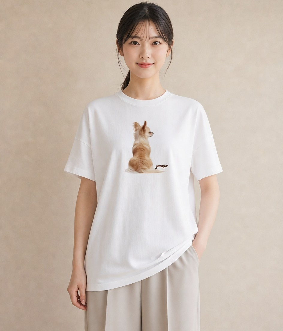 グラフィックTシャツ レディース ロングコートチワワ 犬 いぬ イラスト ミニマル 部屋着 女性向けギフト 白T