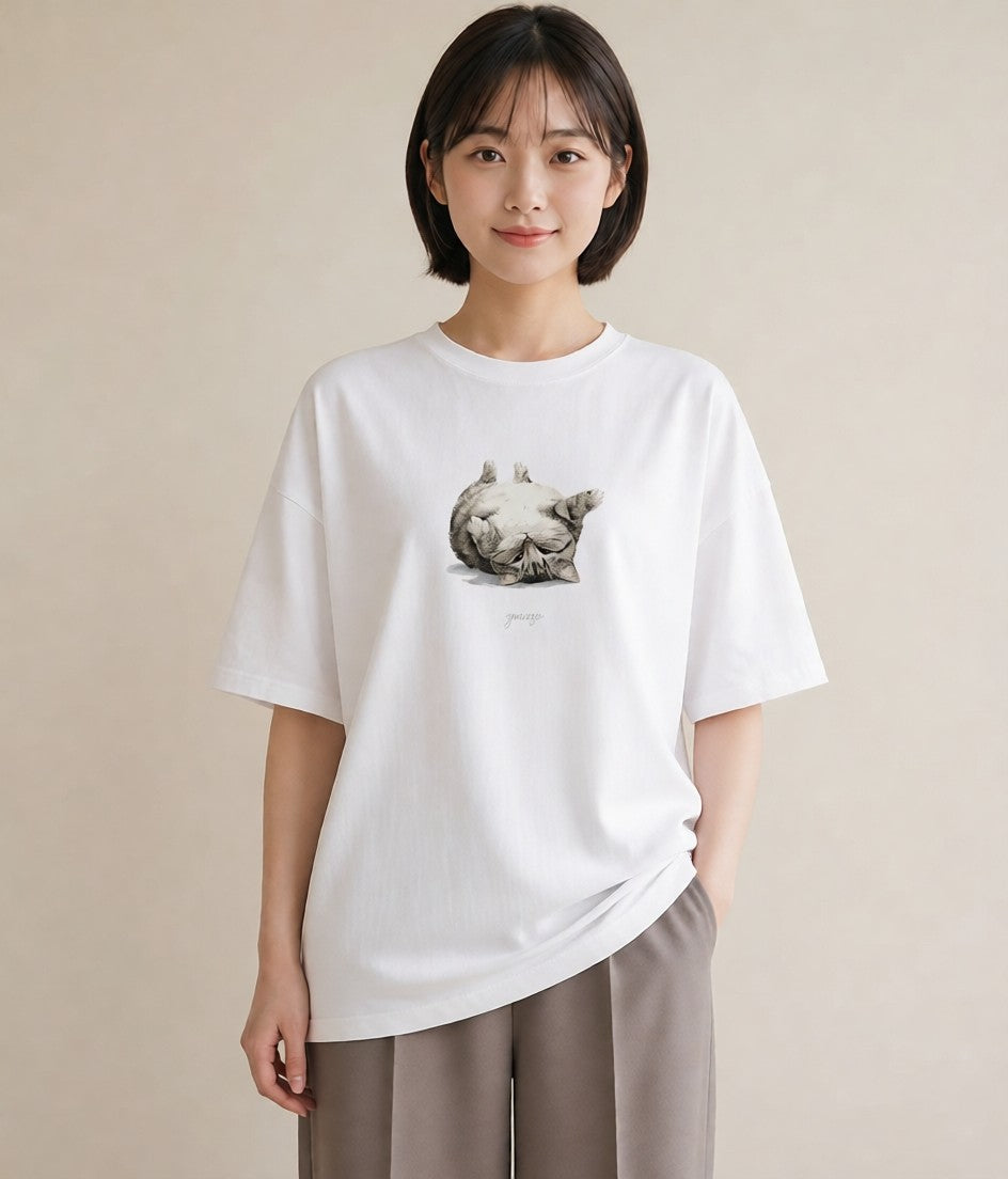 プリントTシャツ レディース キジトラ 猫 ねこ イラスト お洒落 お出かけ 普段着 白T