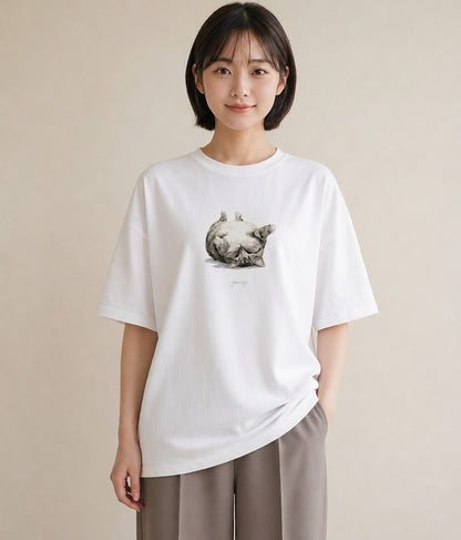 プリントTシャツ レディース キジトラ 猫 ねこ イラスト お洒落 お出かけ 普段着 白T