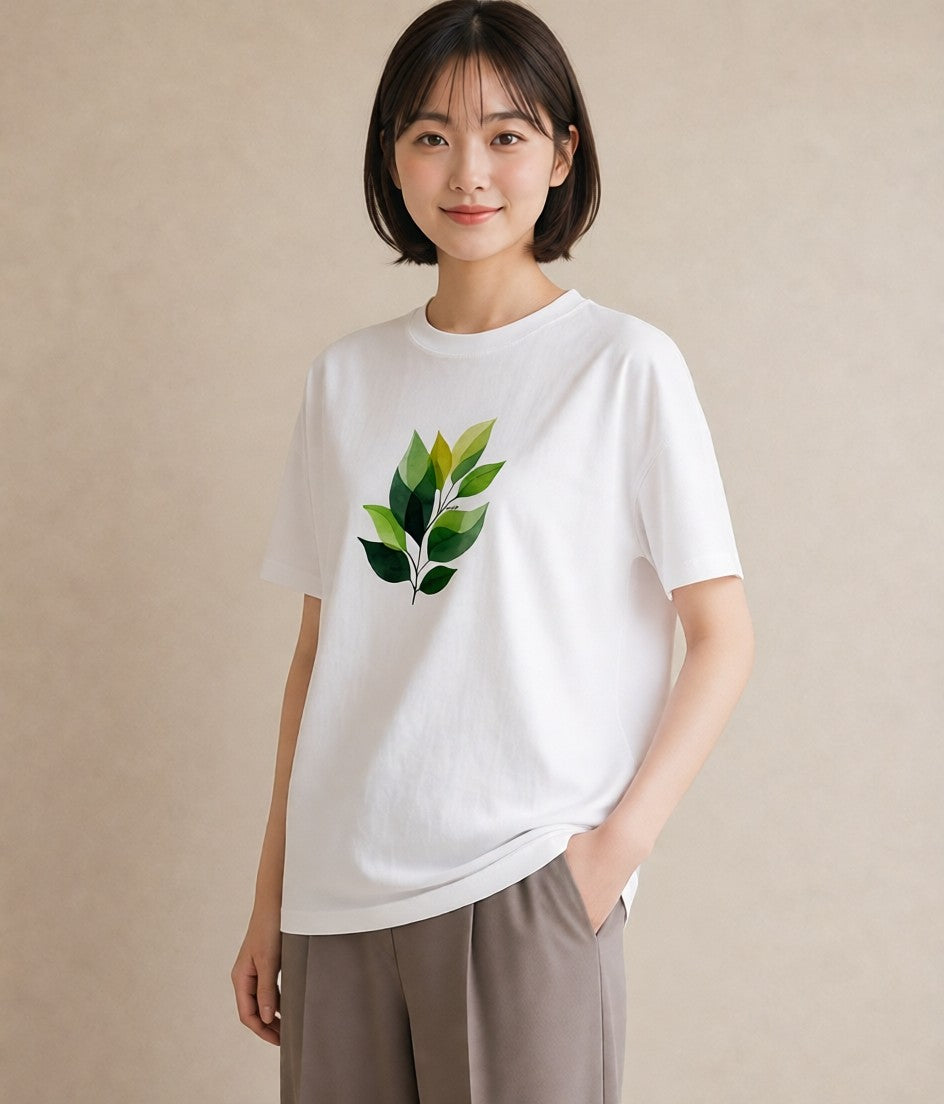 Tシャツ レディース ハーブ 植物 ボタニカル イラスト お洒落 ミセス 春コーデ 白T