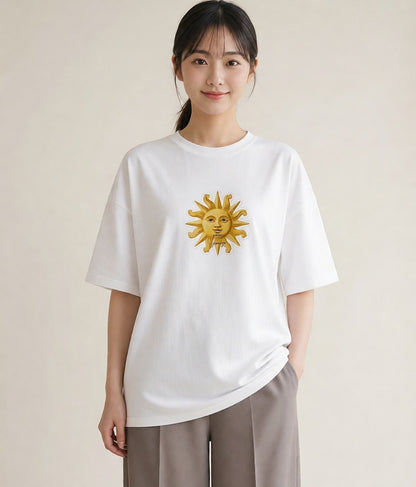 グラフィックTシャツ レディース 太陽 星空 宇宙 イラスト ポップ ラフ レイヤード 白T