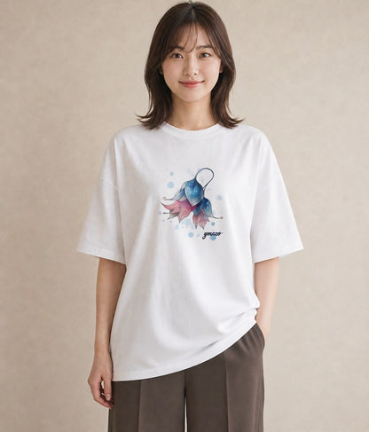 半袖Tシャツ レディース 水瓶座 星空 宇宙 イラスト 上品 おしゃれギフト 社会人 白T