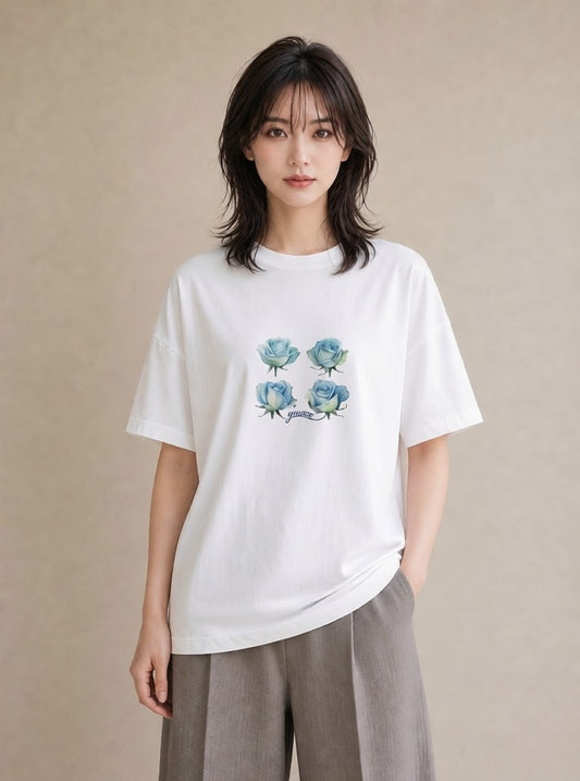 グラフィックTシャツ レディース バラ 薔薇 ローズ 花 花柄 イラスト 旅行 母娘コーデ 白T