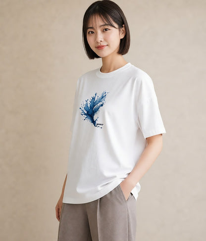 プリントTシャツ レディース 波 星空 宇宙 イラスト フェミニン ビーチ デイリーウェア 白T