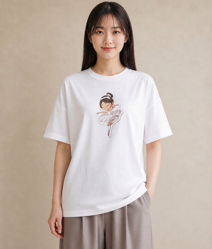 プリントTシャツ レディース バレエシューズ バレエ トウシューズ ナチュラル アンティーク イラスト 水彩風 敬老の日 ホワイトデー 白T