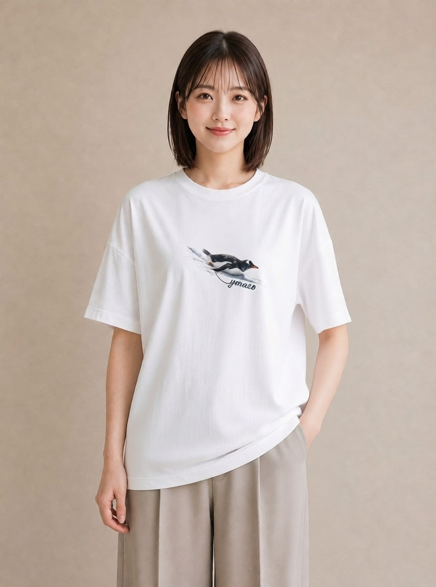 Tシャツ レディース コウテイペンギン 動物 アニマル イラスト 上品 20代 カジュアルコーデ 白T