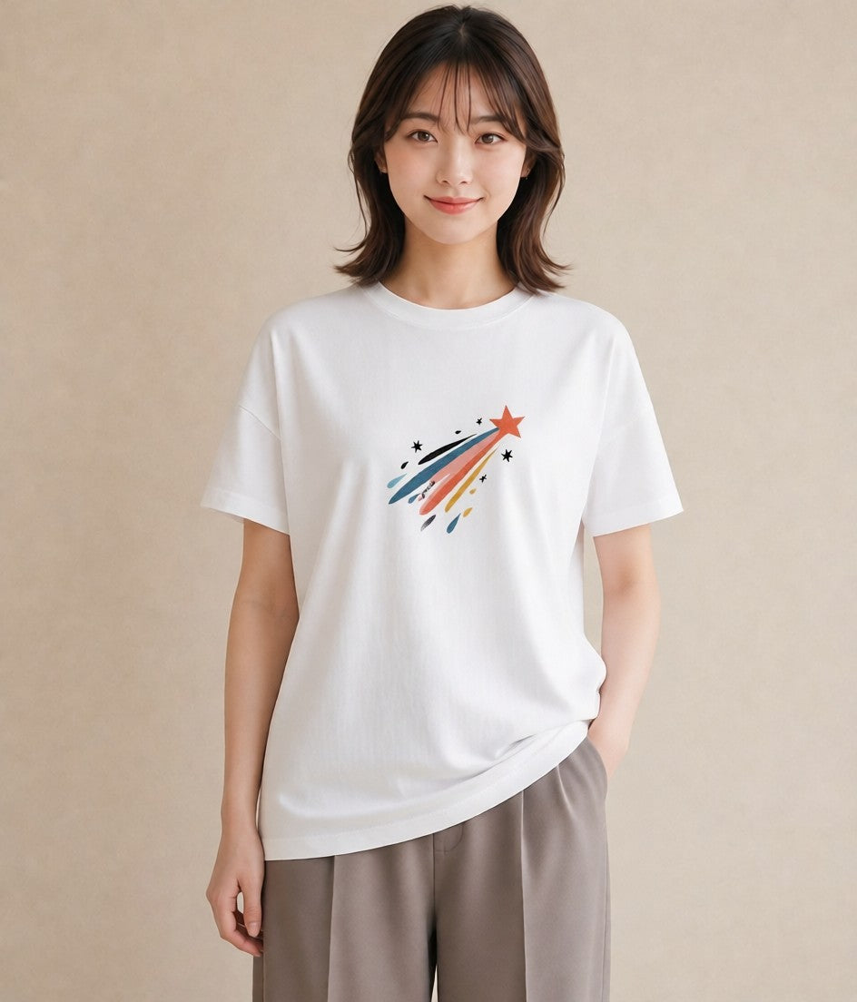 Tシャツ レディース スター 星空 宇宙 イラスト 個性的 レイヤード 友達ギフト 白T