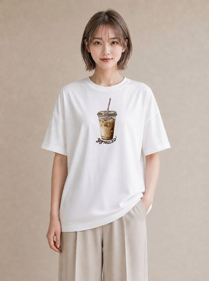 Tシャツ レディース カフェラテ 食べ物 フード イラスト 水彩風 母娘コーデ 自分用 白T