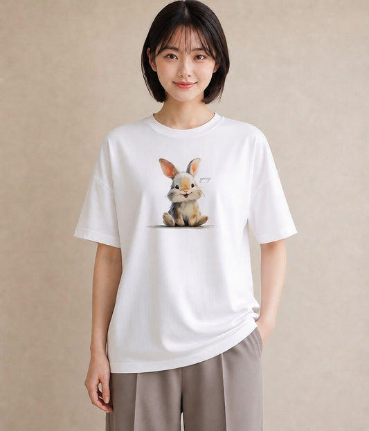 Tシャツ レディース ロップイヤー ペット 動物 イラスト 個性的 部屋着 女性向けギフト 白T