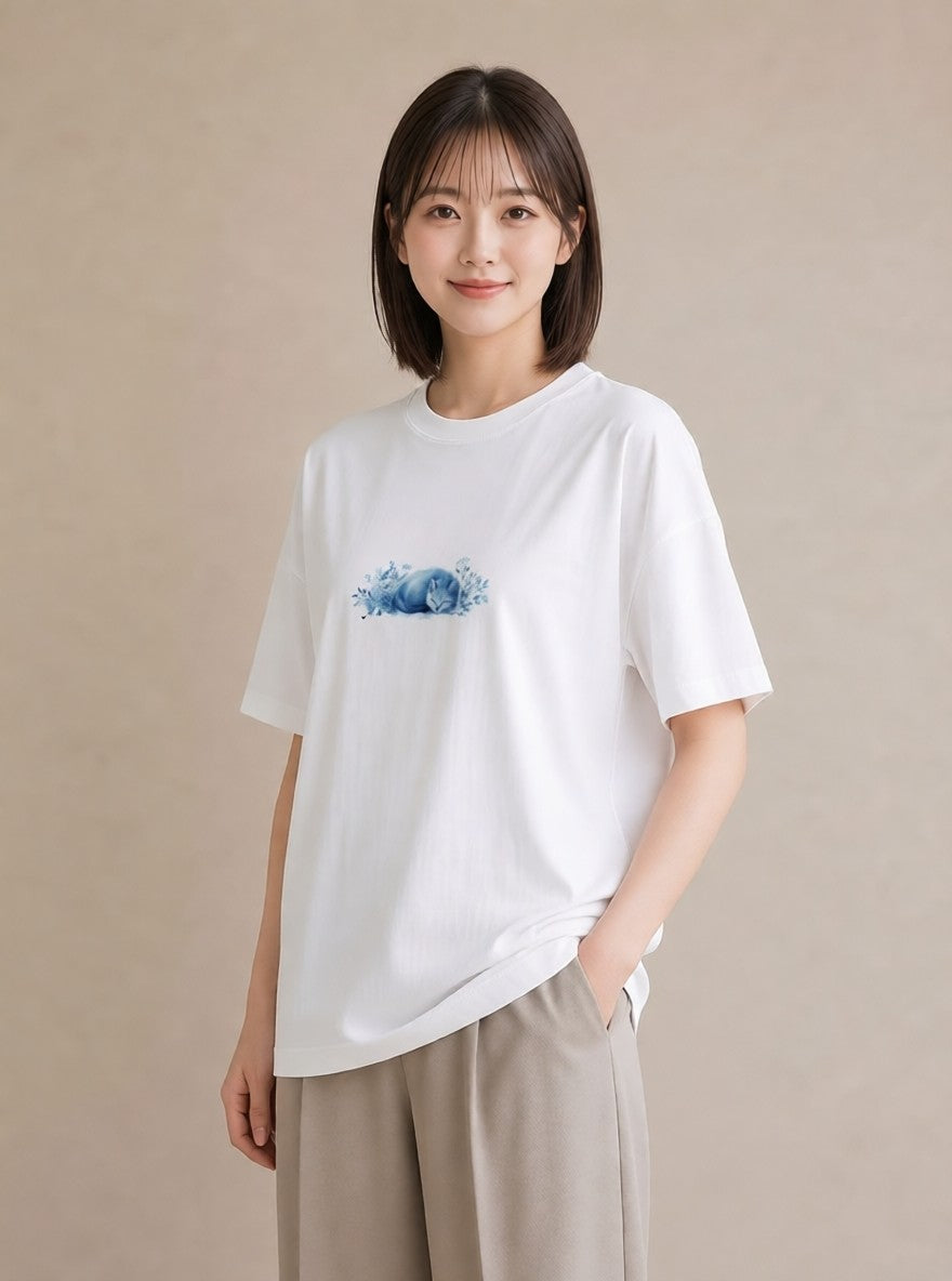 グラフィックTシャツ レディース ロシアンブルー 猫 ねこ イラスト ボタニカル 公園 ママ 白T