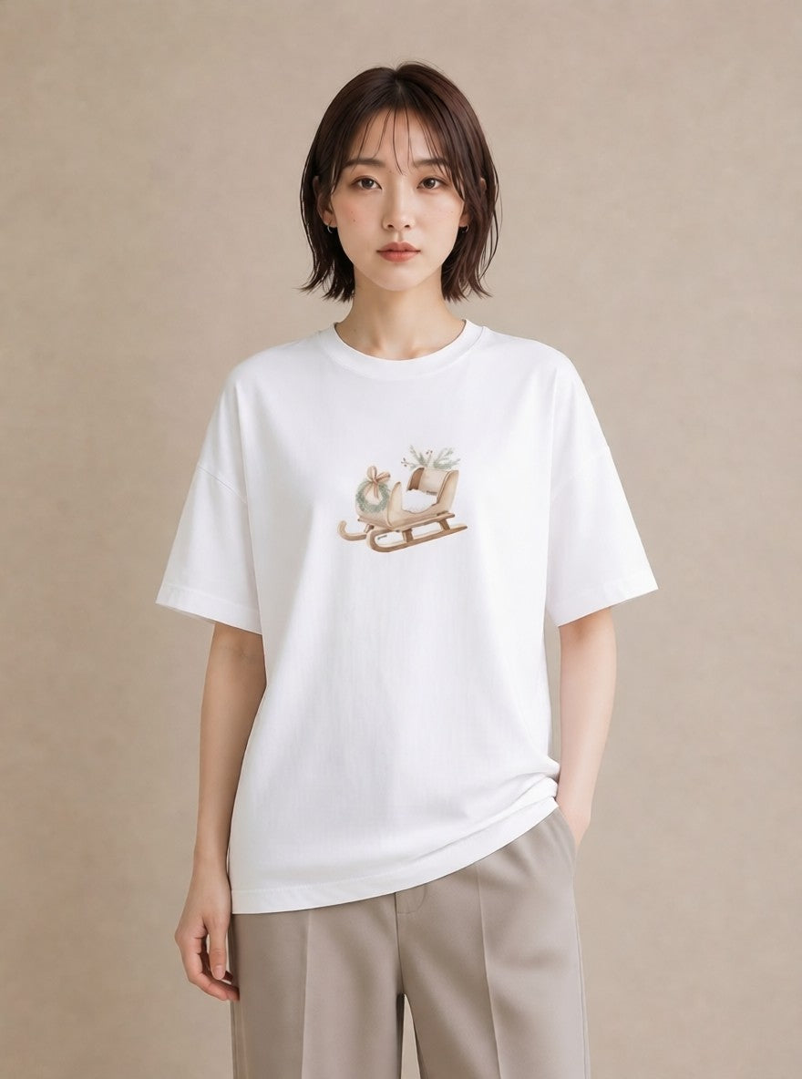 グラフィックTシャツ レディース 雪 星空 宇宙 イラスト ヴィンテージ風 カフェ巡り 女子会 白T