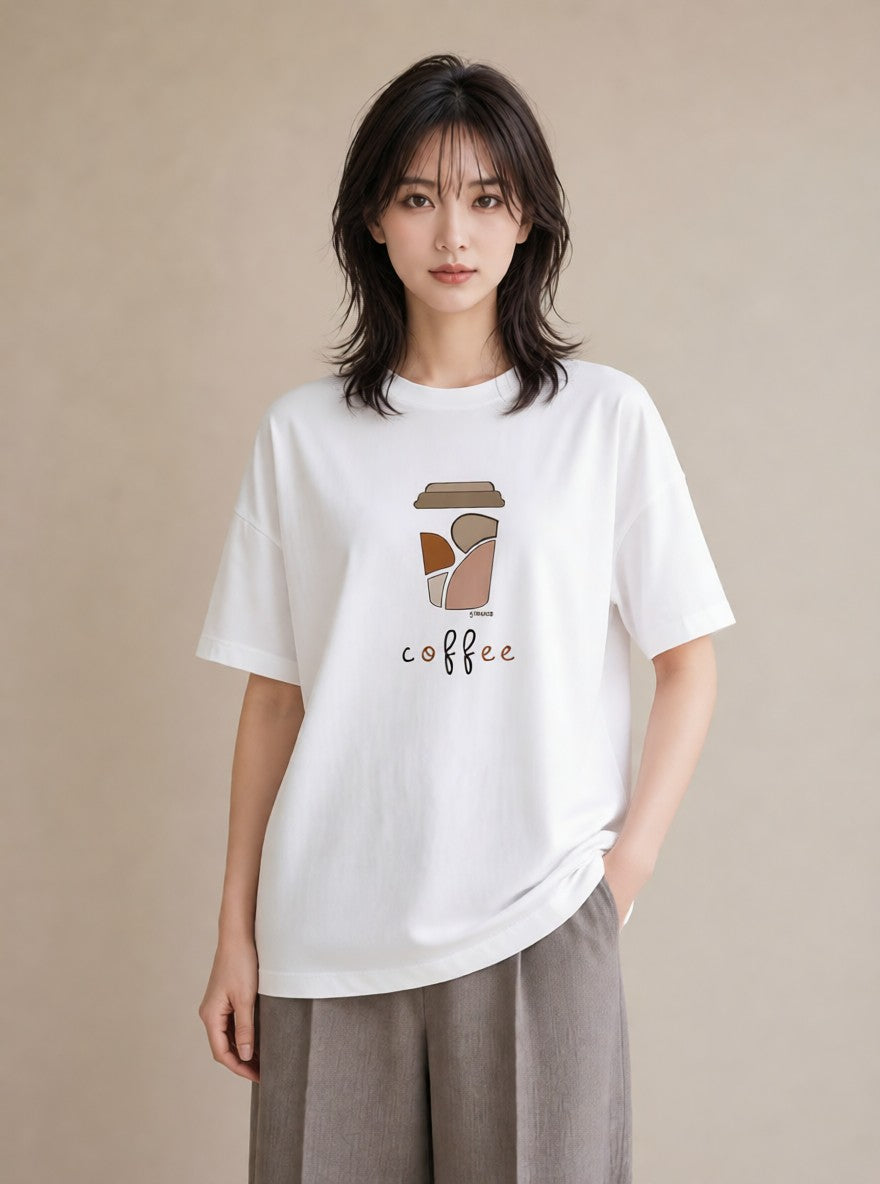 デザインTシャツ レディース カフェ カフェロゴ ロゴ イラスト 韓国風 社会人 女性 白T