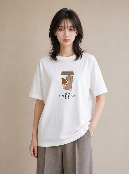 デザインTシャツ レディース カフェ カフェロゴ ロゴ イラスト 韓国風 社会人 女性 白T