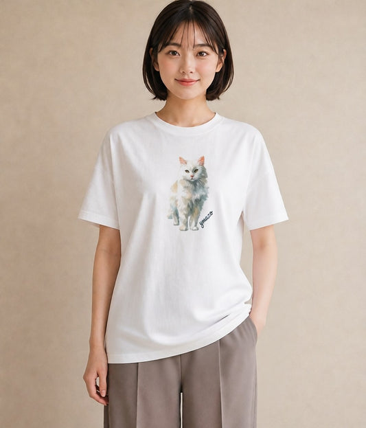 半袖Tシャツ レディース 猫好き 猫 ねこ イラスト ミニマル 女子会 お揃い 白T