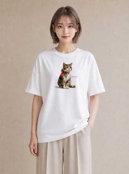 Tシャツ レディース 三毛猫 みけねこ 三毛 猫 ねこ イラスト 線画 在宅 公園 白T