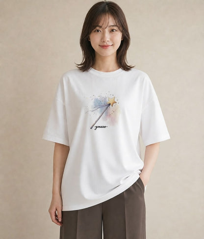 Tシャツ レディース 流れ星 星空 宇宙 イラスト ラフ デイリーウェア 休日 白T