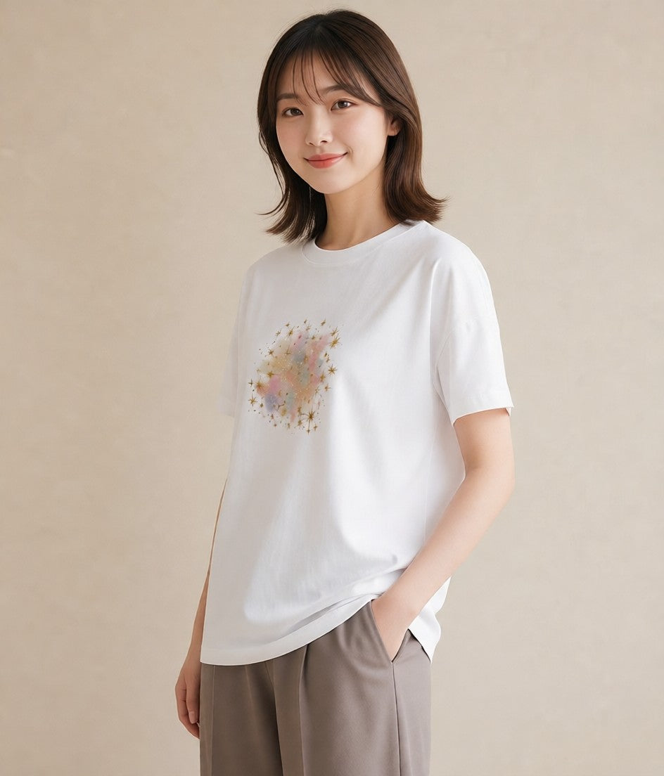 半袖Tシャツ レディース 乙女座 星空 宇宙 イラスト ポップ 買い物 夏コーデ 白T