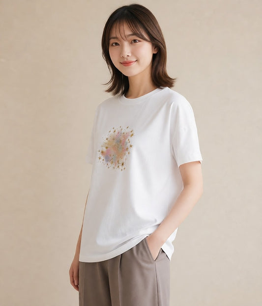 半袖Tシャツ レディース 乙女座 星空 宇宙 イラスト ポップ 買い物 夏コーデ 白T