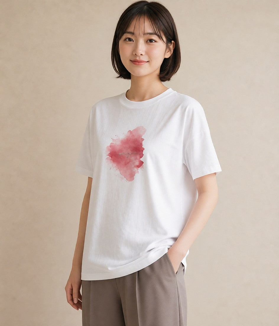 半袖Tシャツ レディース わたあめ 食べ物 フード イラスト 水彩風 カジュアルコーデ 買い物 白T