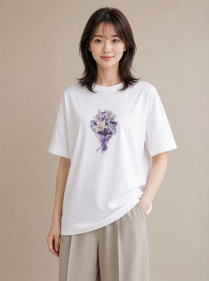 プリントTシャツ レディース スミレ 花 花柄 イラスト ユニーク 母娘コーデ 自分用 白T