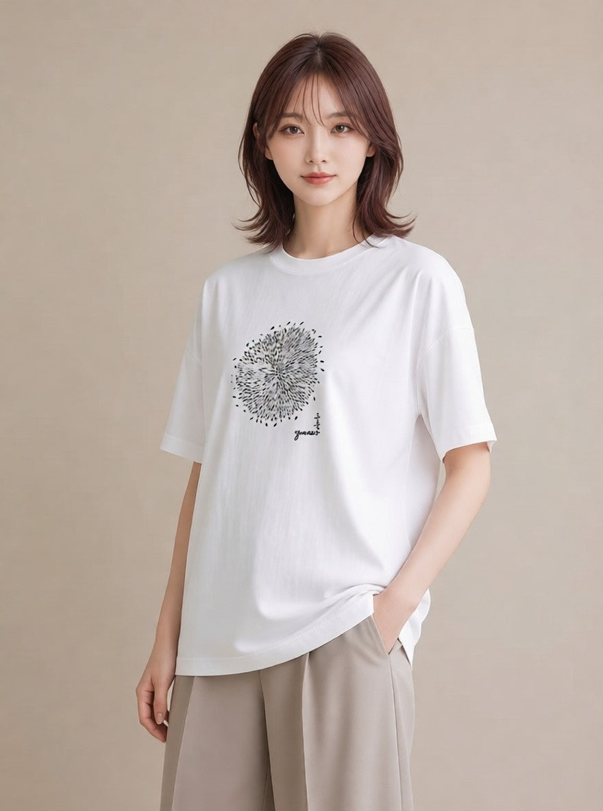グラフィックTシャツ レディース 扇子 そよ風 ナチュラル アンティーク イラスト 個性的 カフェ巡り 女子会 白T