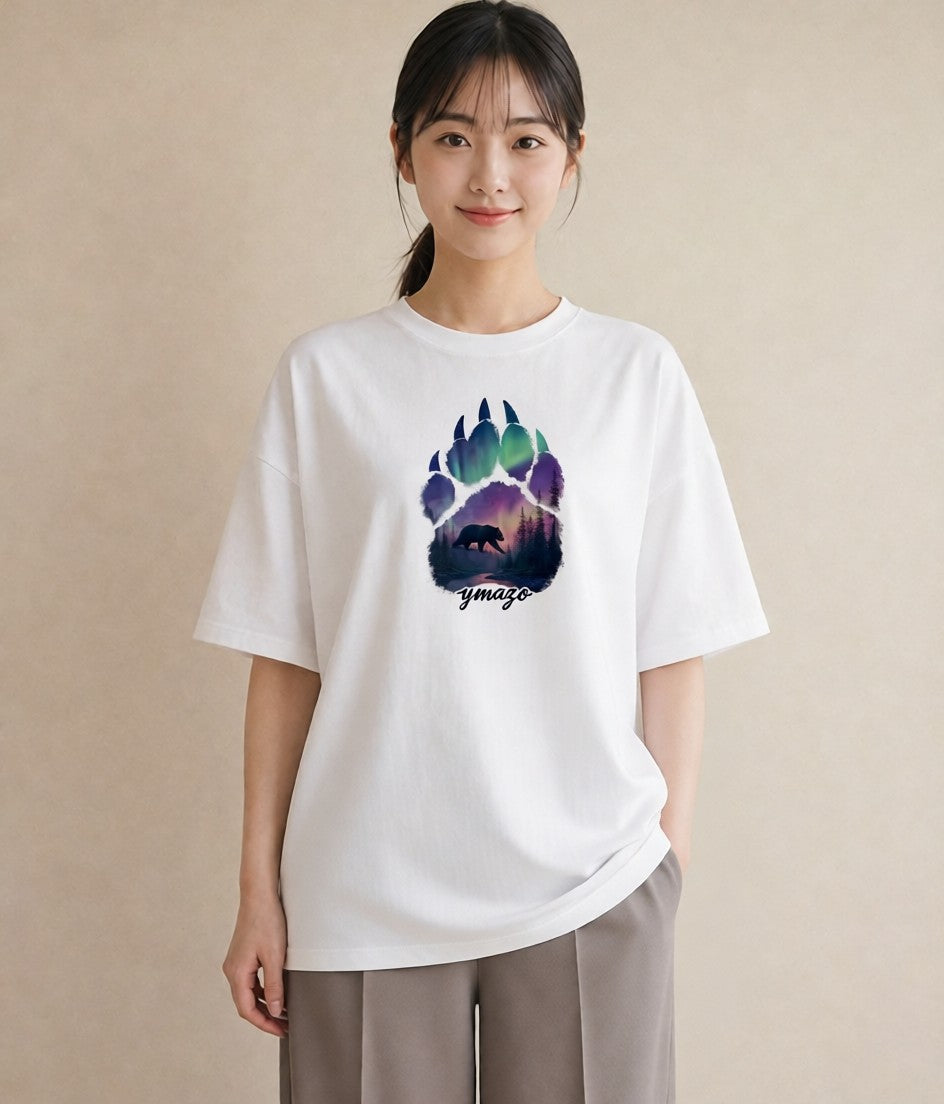 半袖Tシャツ レディース オーロラ 星空 宇宙 イラスト 休日コーデ 送別ギフト 通勤 白T