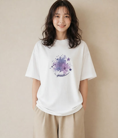 プリントTシャツ レディース 星空 宇宙 イラスト モード 20代 カジュアルコーデ 白T
