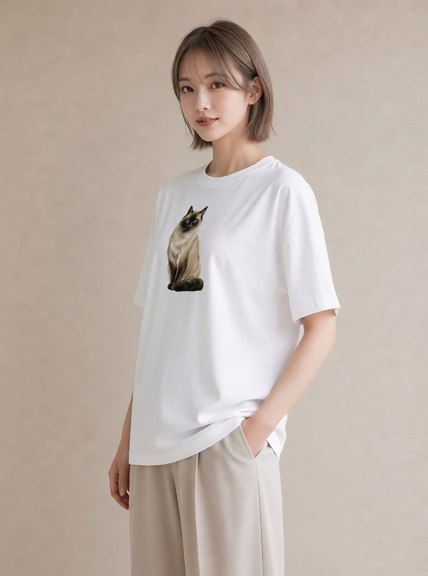 デザインTシャツ レディース ペルシャ 猫 ねこ イラスト カジュアル 夏コーデ 通学 白T