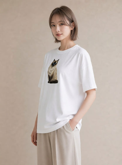 デザインTシャツ レディース ペルシャ 猫 ねこ イラスト カジュアル 夏コーデ 通学 白T