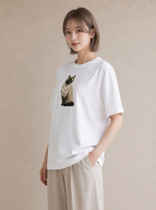 デザインTシャツ レディース ペルシャ 猫 ねこ イラスト カジュアル 夏コーデ 通学 白T