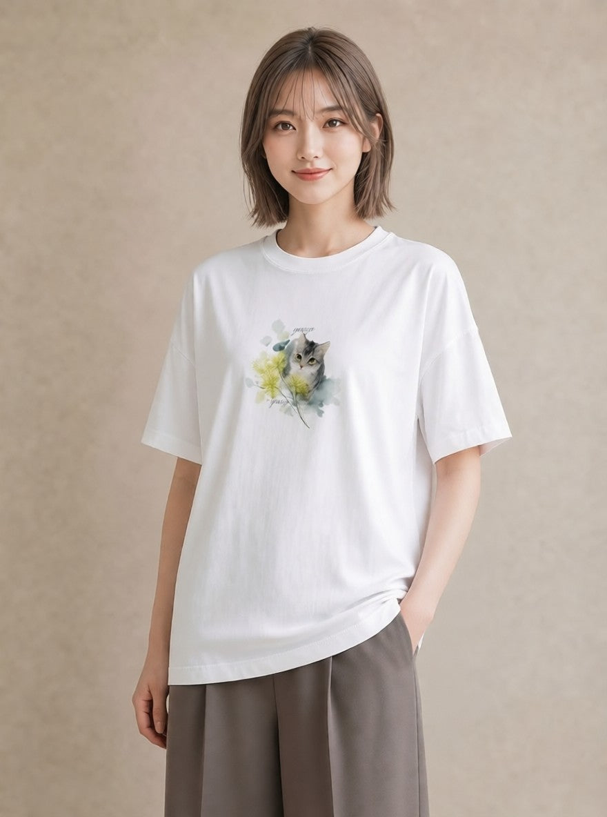 半袖Tシャツ レディース 愛猫 猫 ねこ イラスト モード 春コーデ 姉妹 白T
