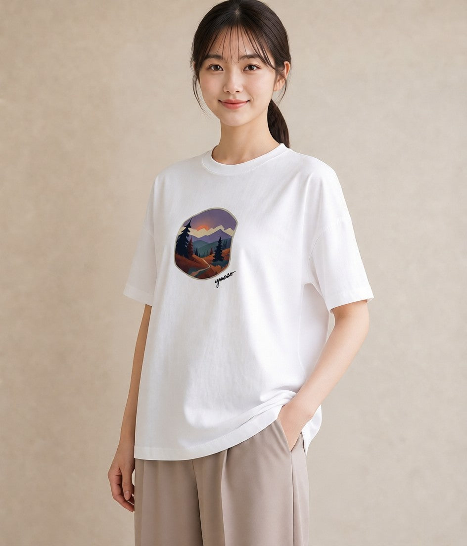Tシャツ レディース 山 星空 宇宙 イラスト フェミニン 母娘コーデ 自分用 白T