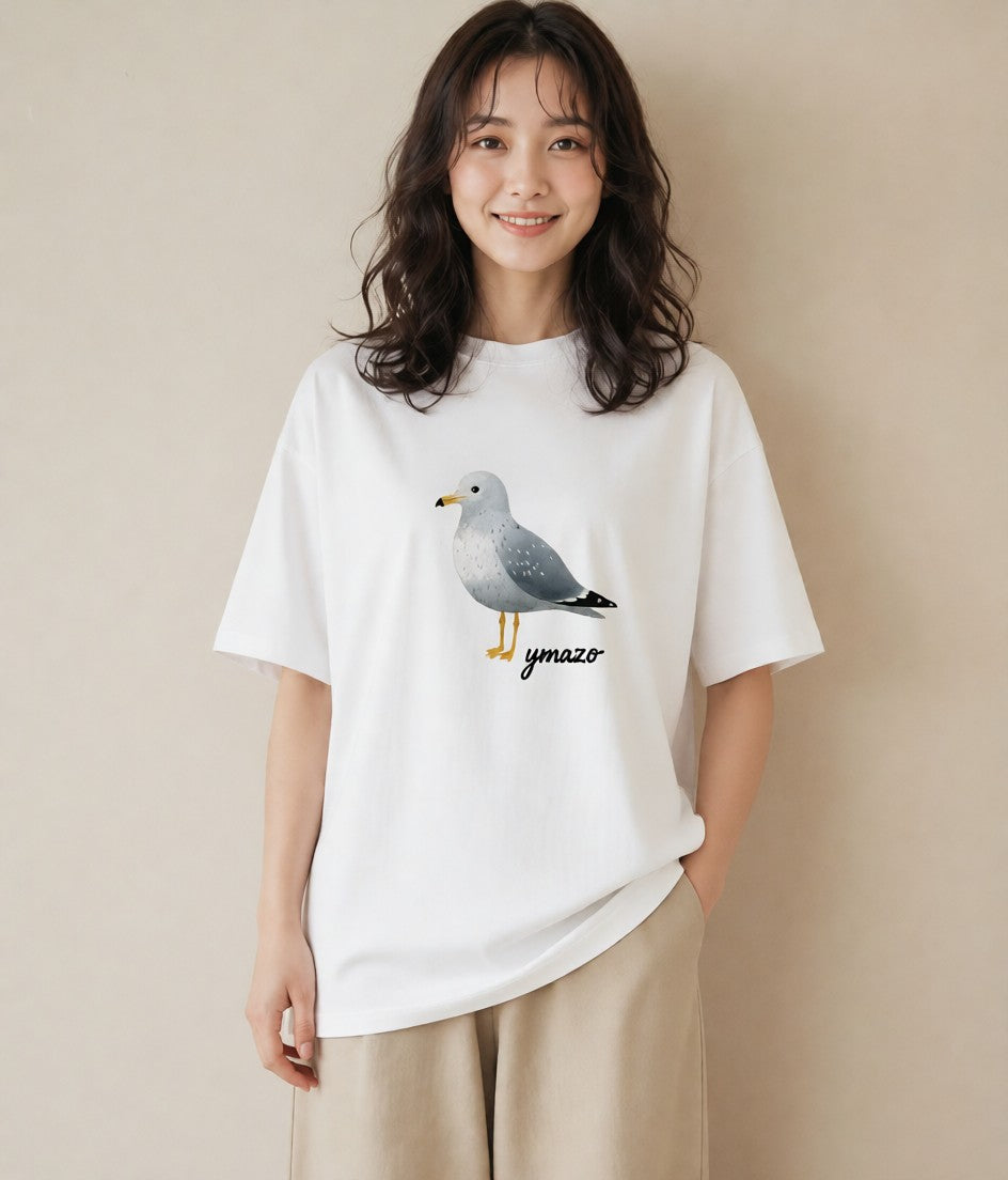プリントTシャツ レディース 遠い家と鳥 風景 鳥 ナチュラル アンティーク イラスト ゆるコーデ 在宅 公園 白T