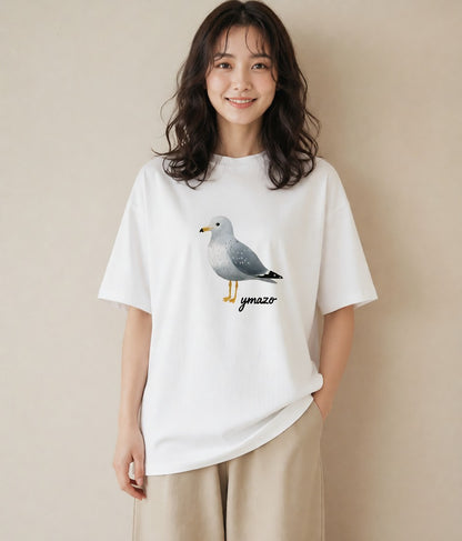 プリントTシャツ レディース 遠い家と鳥 風景 鳥 ナチュラル アンティーク イラスト ゆるコーデ 在宅 公園 白T