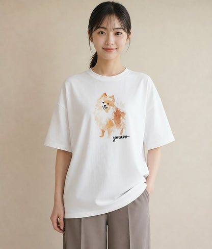 プリントTシャツ レディース ポメラニアン ポメ 犬 いぬ イラスト きれいめ 春服 ミセス 白T