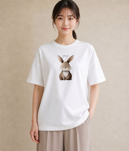 Tシャツ レディース ライオンラビット ペット 動物 イラスト ボタニカル 自分用 ルームウェア 白T