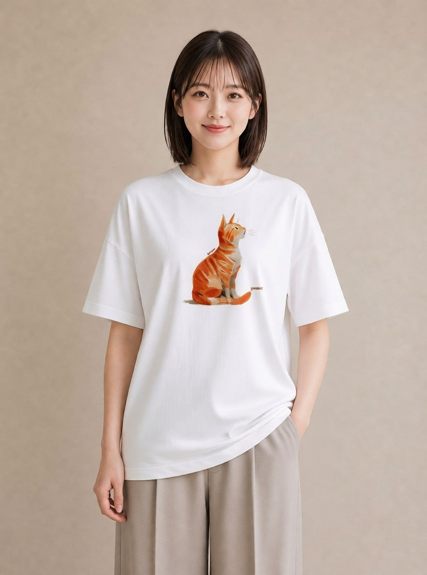 Tシャツ レディース ブリティッシュショートヘア 猫 ねこ イラスト ラフカジュアル ラフ レイヤード 白T