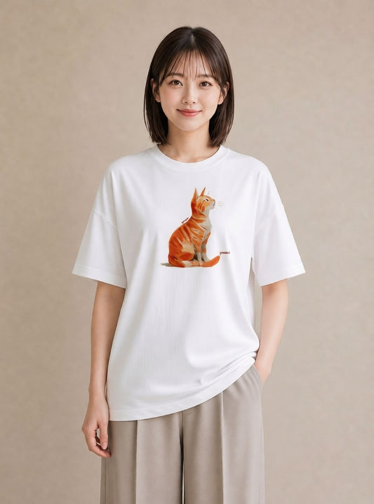 Tシャツ レディース ブリティッシュショートヘア 猫 ねこ イラスト ラフカジュアル ラフ レイヤード 白T