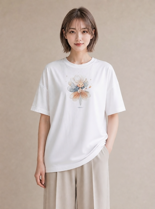 グラフィックTシャツ レディース カスミソウ かすみ草 花 花柄 イラスト ゆるかわ 海 カフェ巡り 白T