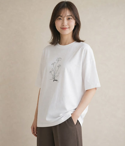 Tシャツ レディース 小花 花 フラワー イラスト 水彩風 母の日 ビーチ 白T