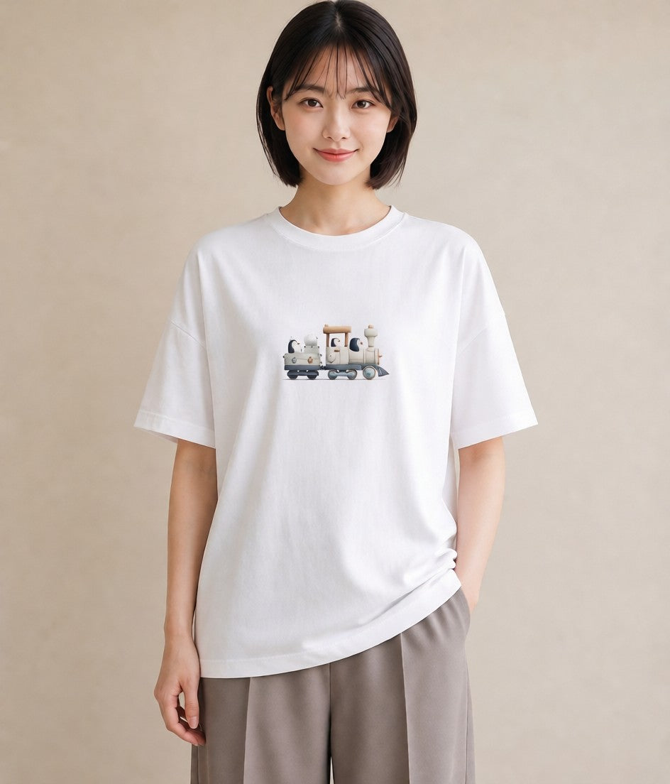 グラフィックTシャツ レディース 駅のホーム ローカル線 駅 ナチュラル アンティーク イラスト 可愛い レイヤード 友達ギフト 白T