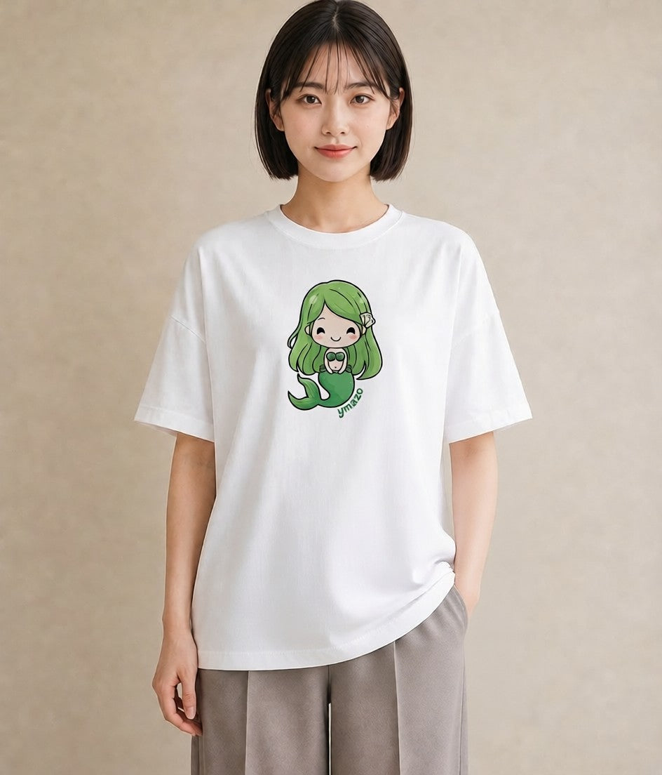 グラフィックTシャツ レディース 人魚 海の生き物 海 イラスト 韓国風 散歩 お出かけ 白T