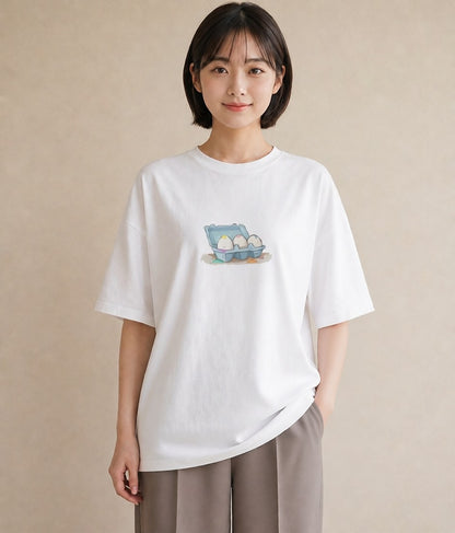 半袖Tシャツ レディース たまご 食べ物 フード イラスト 個性的 敬老の日 ホワイトデー 白T