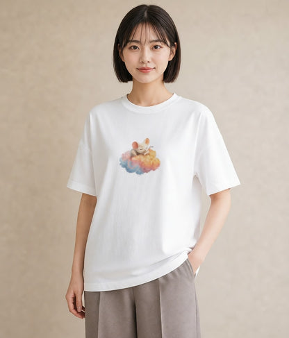 半袖Tシャツ レディース 雲 星空 宇宙 イラスト 手描き風 旅行 母娘コーデ 白T