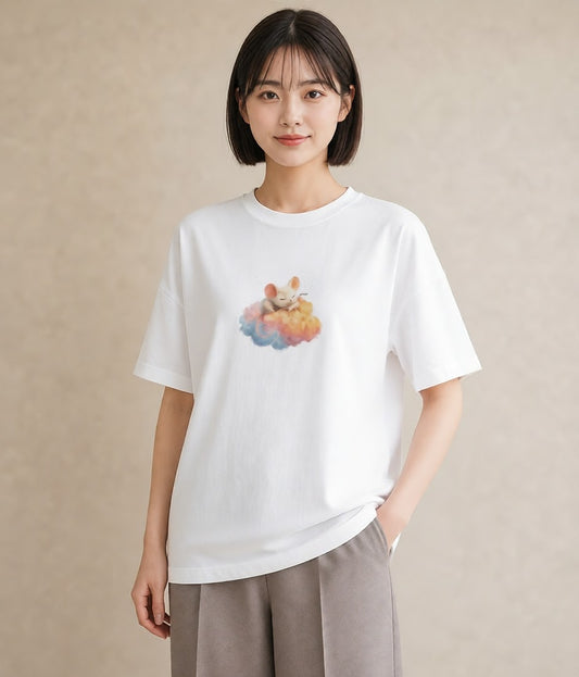 半袖Tシャツ レディース 雲 星空 宇宙 イラスト 手描き風 旅行 母娘コーデ 白T